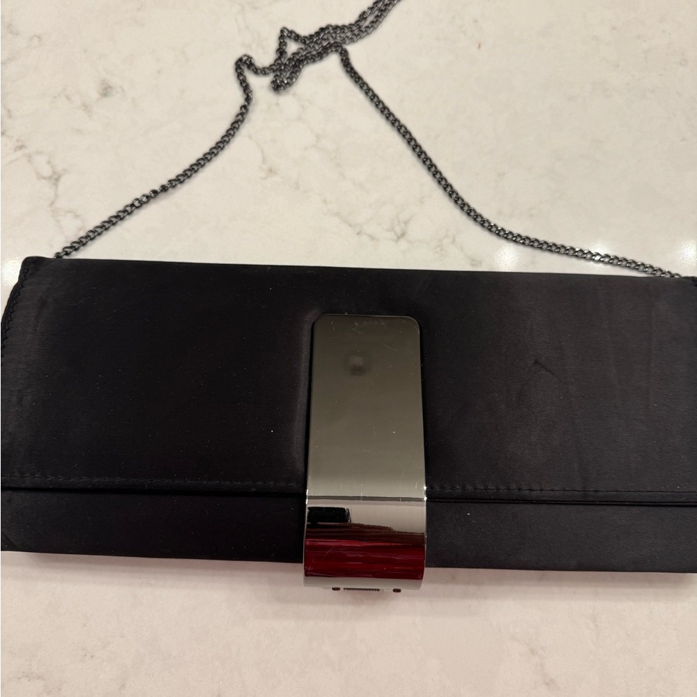 Black Statin Clutch with Silver Accent